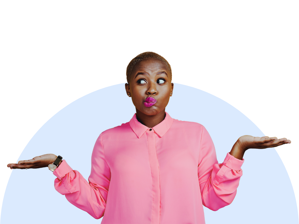 A woman shrugging her shoulders