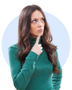 A thoughtful woman with her finger on her chin