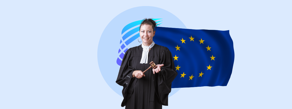 Europaflagge mit einer Frau als Sinnbild für die Durchsetzung des European Accessibility Act in verschiedenen EU-Ländern