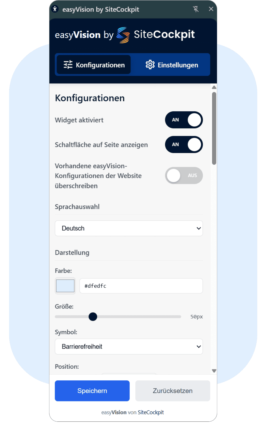 Darstellung der Barrierefreiheit im Chrome Browser mit easyVision