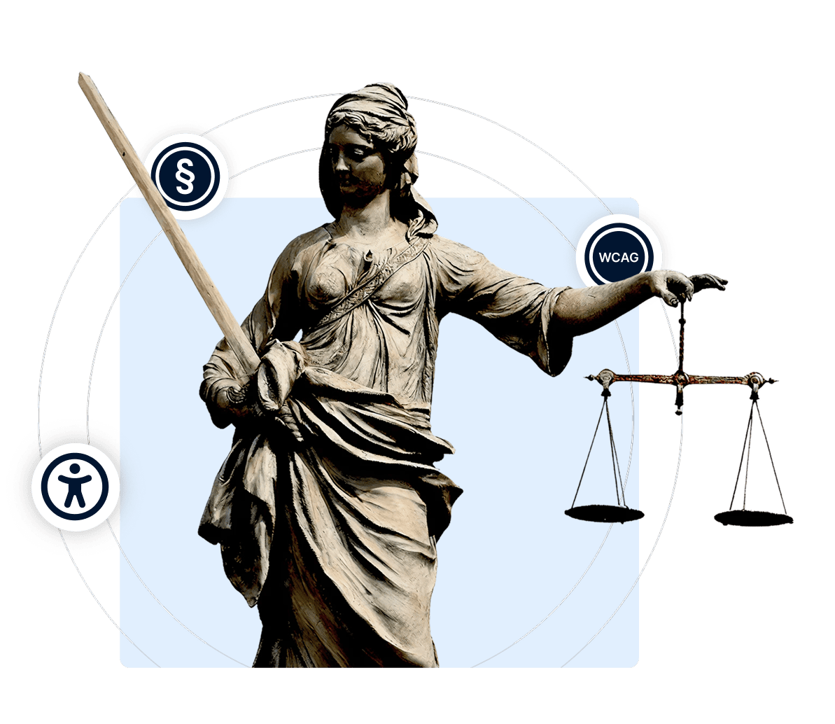 Eine Statue hält eine Waage, was für das Recht auf Barrierefreiheit steht