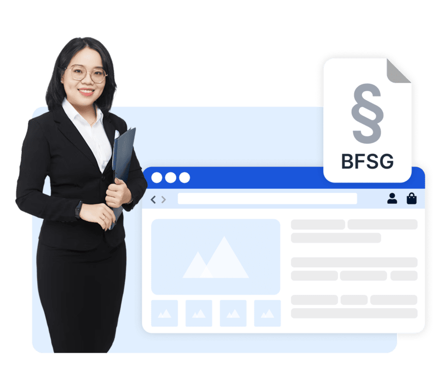 Visualisierung des Barrierefreiheitsstärkungsgesetzes BFSG mit den wichtigsten Anforderungen für Unternehmen