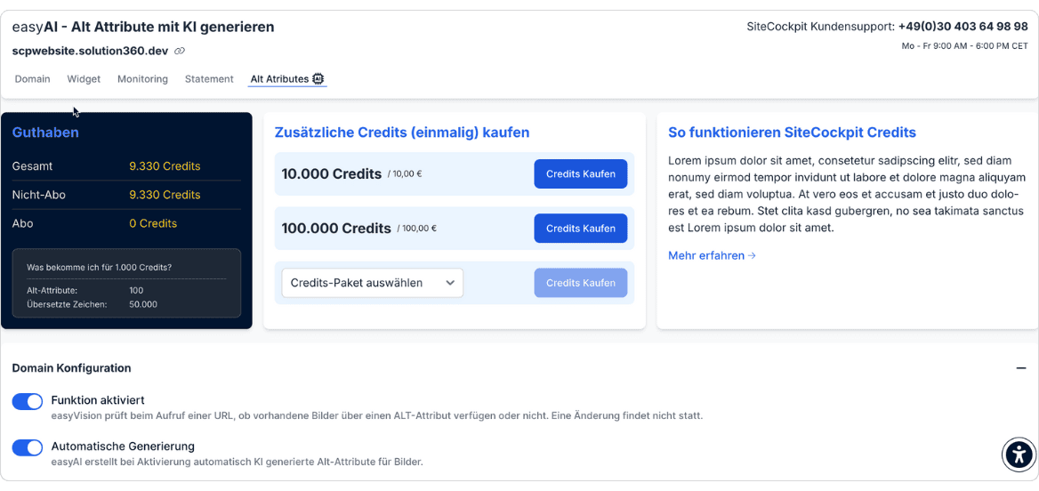 easyAI Oberfläche zur Generierung von ALT-Attributen