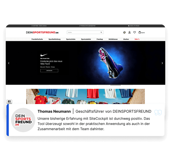 SiteCockpit dashboard with progress display for DeinSportsfreund